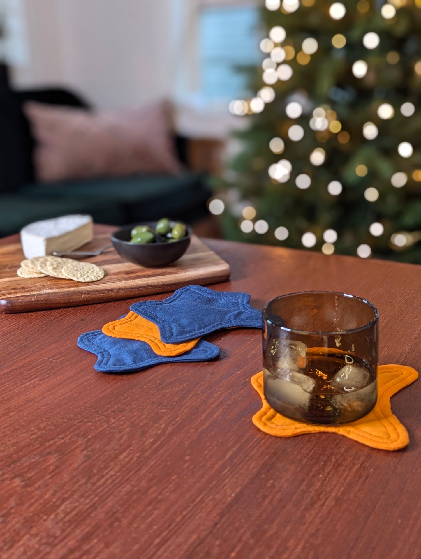 Dessous de verre Bouba en orange et bleu