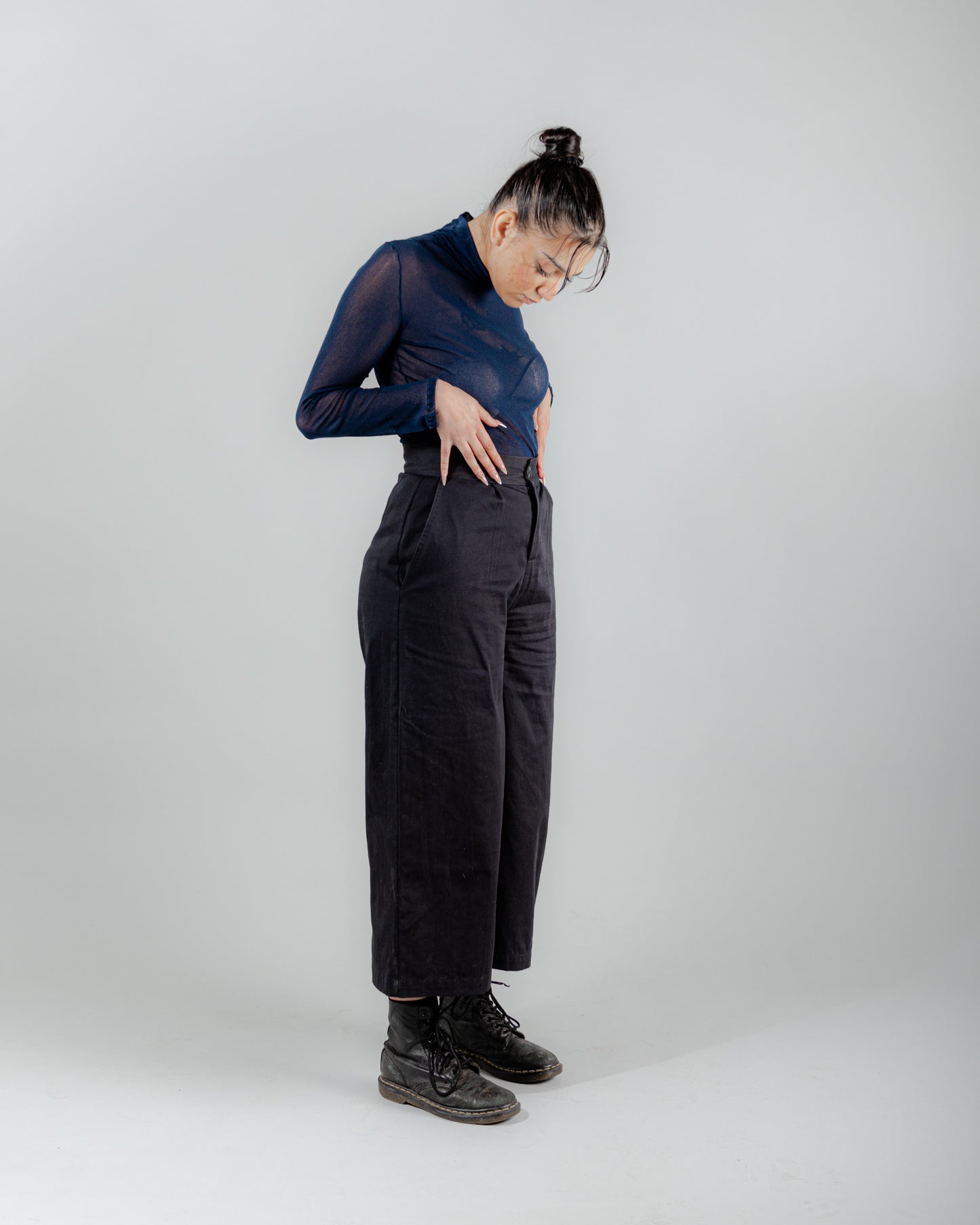 Evadne Trousers in Black Cotton Twill