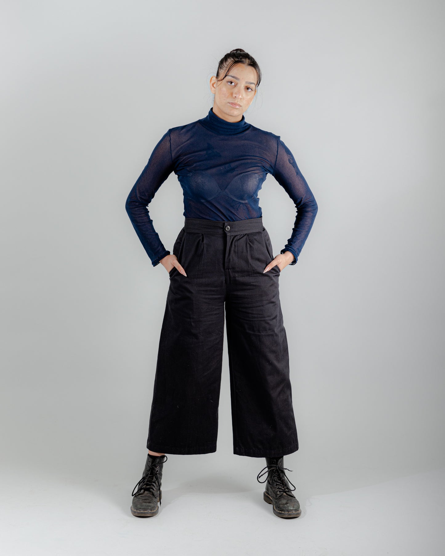 Evadne Trousers in Black Cotton Twill