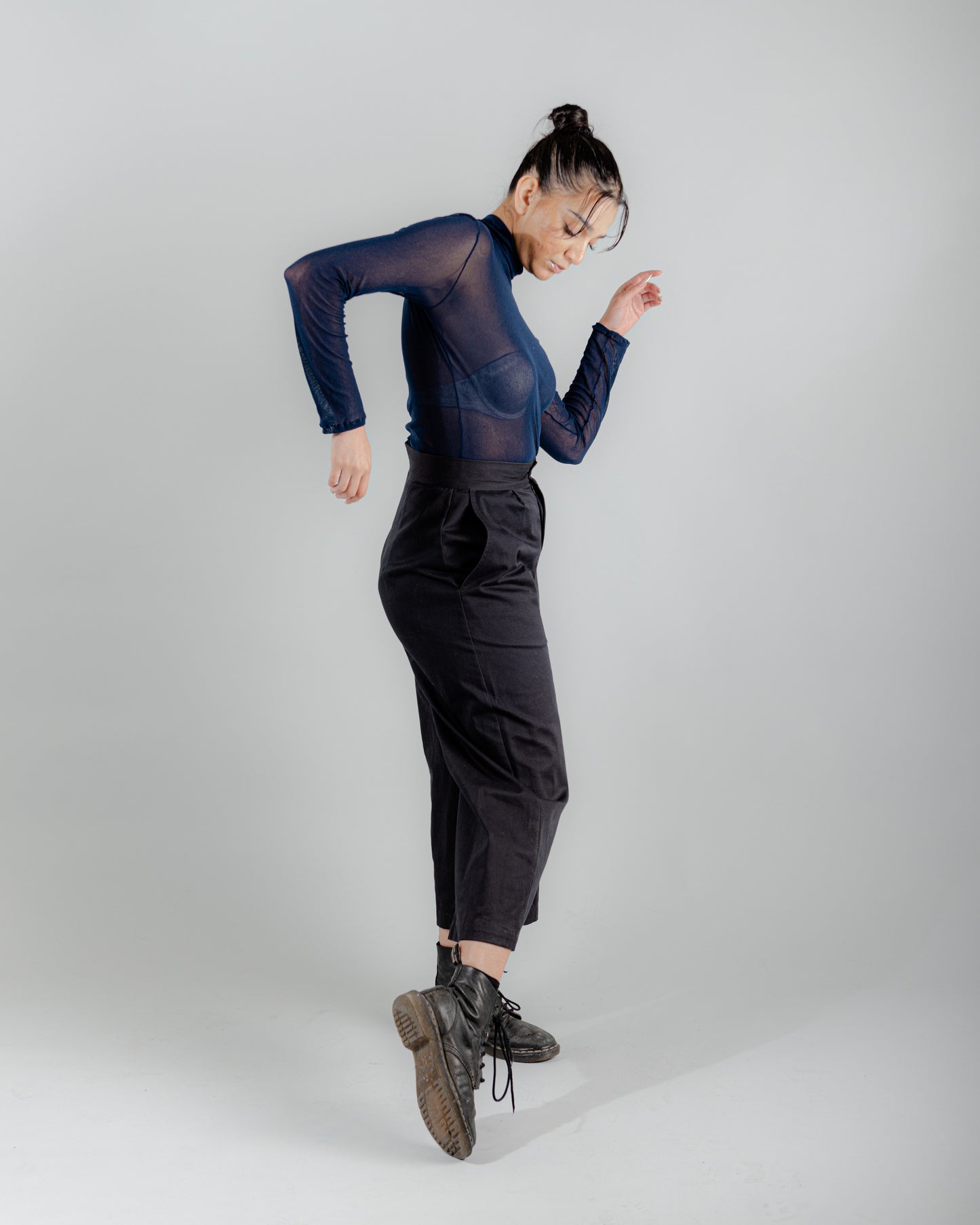 Evadne Trousers in Black Cotton Twill