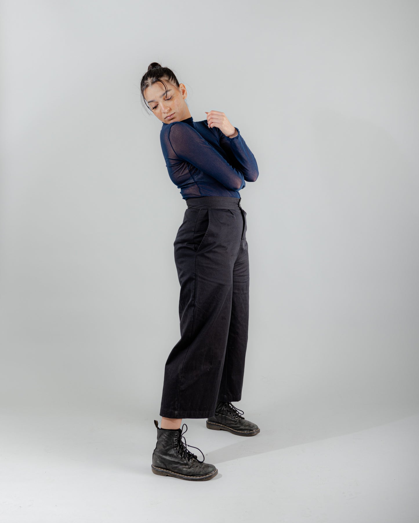 Evadne Trousers in Black Cotton Twill