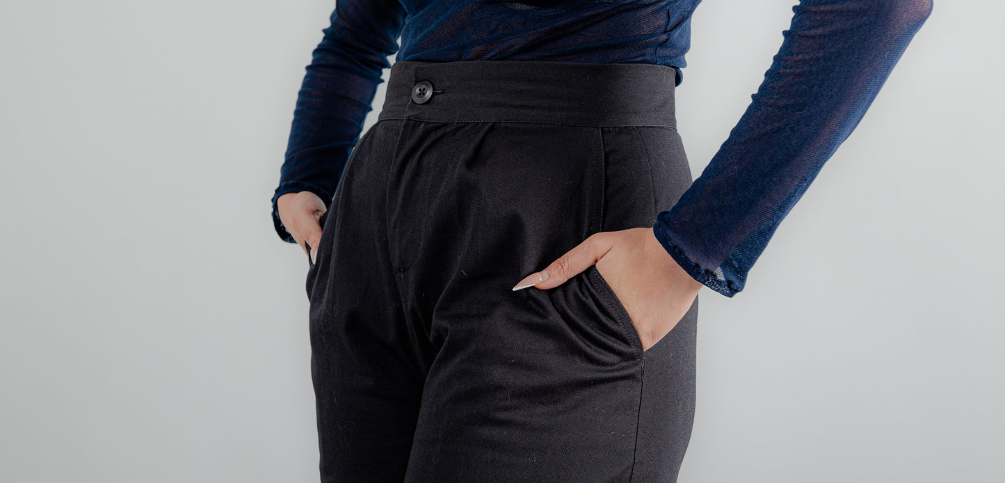 Evadne Trousers in Black Cotton Twill