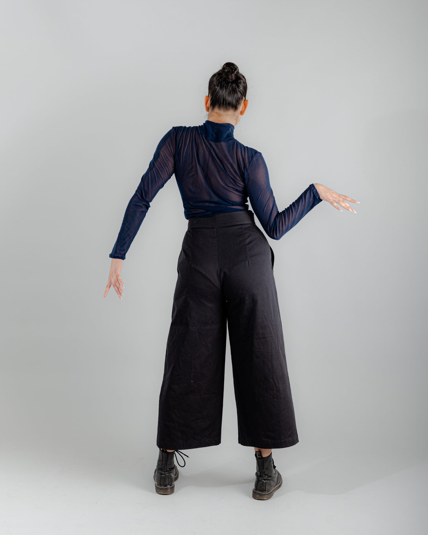 Evadne Trousers in Black Cotton Twill